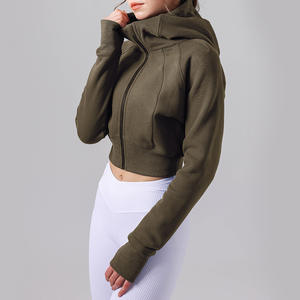 Sweats à capuche pour femmes Sweat-shirt court Hoodies Zip up Full Zipper Drawstring Hood Ribbed Cuff and Hem - Product Image 3