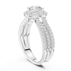 Anillo de Compromiso de Alta Calidad con Halo de Diamantes Redondos y Banda con Micropavé para Aniversario de Bodas o Regalo - Product Image 5