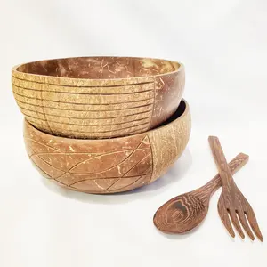 Набор посуды из кокосовой ракушки, вьетнамская чаша из ракушек с рисунком, наборы естественной посуды OEM по индивидуальному заказу
