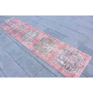 Vintage Rug, <b>Runner</b> 2x9.3 ft Turkish Rug, <b>Red</b> Persian Wool Rug - Product Image 2