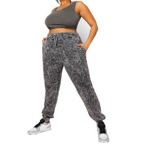 Joggers de lavado ácido para mujer de peso pesado, cordón frontal plano, Impresión de logotipo personalizado, 100% algodón, impermeable, transpirable, servicio OEM - Product Image 3