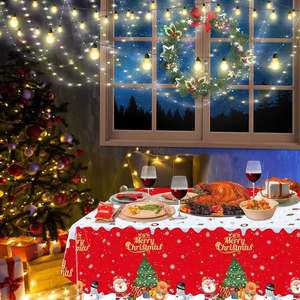 Mantel Desechable Rojo con Diseño de Árbol de Navidad, Decoración Navideña para Fiestas de Invierno - Product Image 3