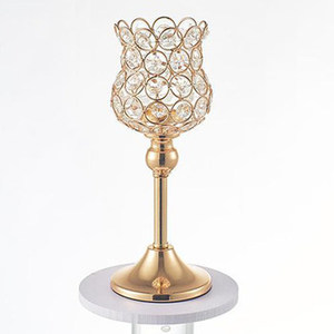 Soporte de vela de pilar con cuentas de cristal de último diseño para decoraciones de mesa de boda soporte de pilar de vela de Metal de diseño único - Product Image 2