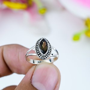 Anillo de Plata de Ley 925 Hecho a Mano con Engaste de Bisel y Baño de Plata Vintage, con Gema Natural Ahumada de Moda para Bodas y Fiestas - Product Image 2