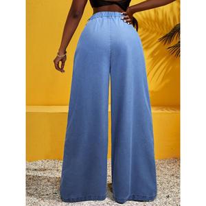 Pantalones Vaqueros Anchos de Cintura Alta para Mujer, Estilo Vintage, Lavado Claro, Plisados, Largos, Casuales de Verano, Marca Paola Riboni - Product Image 1