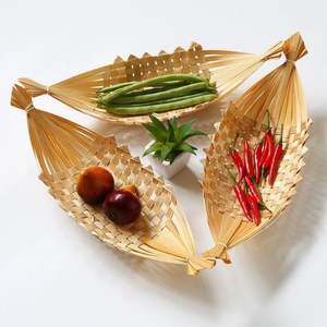 Handwoven Bamboo Boat Shaped Food <b>Basket</b> Natural Serving Tray - Product Image 2