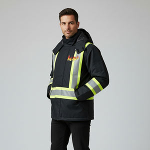 Custom Made Hi Vis Winter Workwear Safety Construction Jacket ANSI Class 2 Waterproof Reflective LED Flash Men's Safety Jacket - Product Image 3