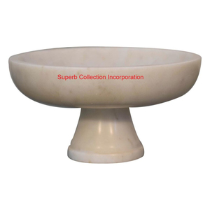 Bol de fruits à pied en marbre blanc de la plus haute qualité, pièce maîtresse en pierre décorative artisanale de qualité supérieure pour la décoration de la maison et de la cuisine - Product Image 1