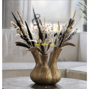 Triple Cou Bronze Fleur Vase Moderne Décoratif Pièce Maîtresse pour Fleurs Séchées Pampas Herbe Salon Table À Manger Décor Vases - Product Image 1