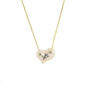 Collar de Plata de Ley 925 con Corazón y Circonita, Incrustaciones de Piedras Azules y Blancas, Engaste de Bisel, para Compromiso y Boda - Product Image 2