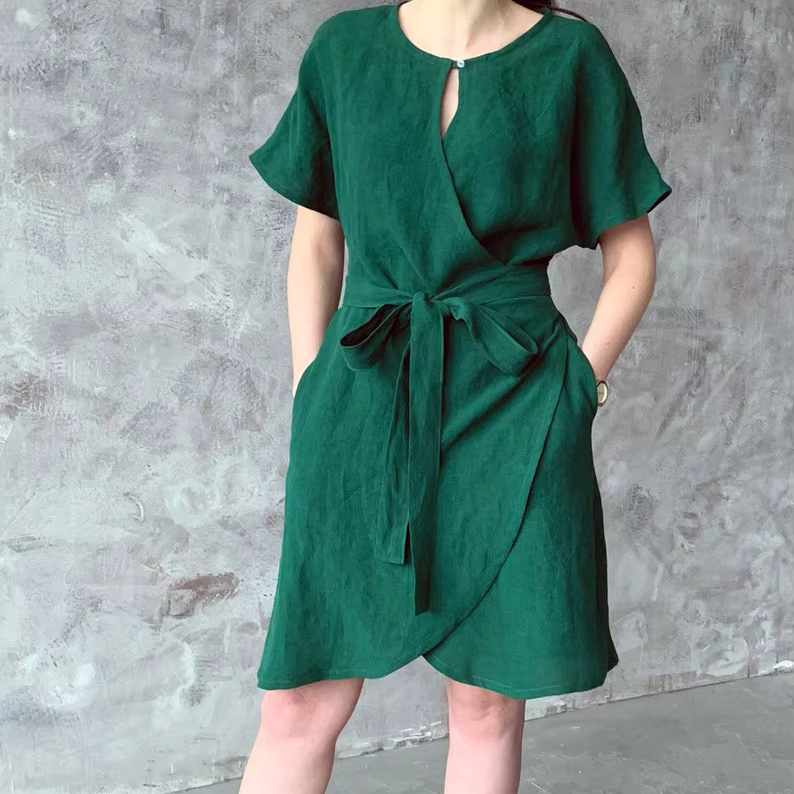 Short Casual Emerald Green Dress - 2025 New Style - Sage Green Trend Short Casual Emerald Green Dress - 2025 New Style - Sage Green Trend