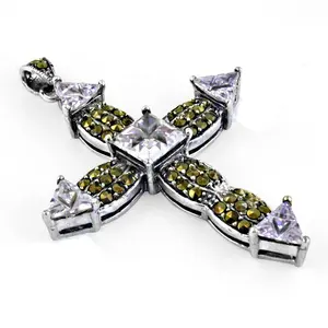 <b>Women's</b> 925 Silver <b>Cross</b> Pendant <b>Necklace</b> with CZ Charms Gemstone Jewelry Featuring Rose Gold and Platinum Elements - Product Image 1