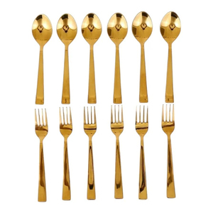 Ensemble de couverts de table à manger antirouille non toxique de qualité alimentaire 100% exclusif 12 cuillères en acier inoxydable PVD or ensemble de 6 fourchettes - Product Image 6
