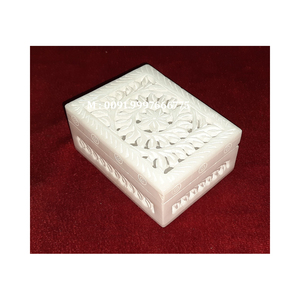Caja de Joyería de Mármol Blanco Tallado con Diseño Floral, Forma Rectangular, Ideal para Regalos Empresariales y Decoración del Hogar - Product Image 1