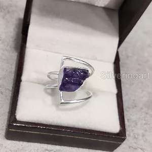 Bague pour femme en argent sterling 925, pierre précieuse améthyste naturelle, pierre de naissance de février, double bande, bijoux faits à la main pour Noël - Product Image 3