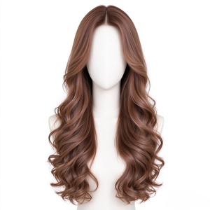 Peluca de Cabello Humano 100%, Color Marrón Melocotón, Larga, con Rizos en Cola de Pez, Parte Media, Aspecto Natural, para Mujer - Product Image 1