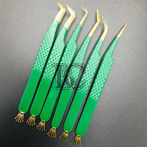 Pince à épiler haut de gamme Pince à épiler d'extension de cils en acier inoxydable durable de qualité supérieure Pince à épiler verte disponible en vison - Product Image 5