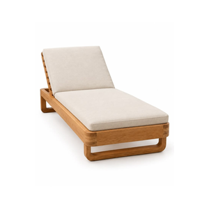 Chaise longue d'extérieur en teck massif avec dossier réglable et coussin, idéale pour piscine, hôtel, patio et jardin - Product Image 1