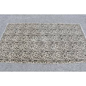 Tapis traditionnel en laine noire beige 3.7 X 6.7ft fait à la main Vintage turc Rectangle Patchwork Design pour adolescent salon Latex - Product Image 3