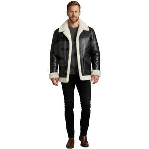 <b>Men</b> Leather <b>Jacket</b> with Fur Inner and Stand Up Collar <b>Men</b> Fur Leather <b>Jacket</b> with <b>Long</b> Sleeves and Premium Craftsmanship - Product Image 2