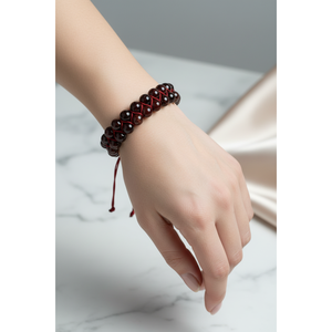 Pulsera de Piedra Natural de Granate Hessonita de 8mm con Doble Hilera de Macramé - Product Image 3