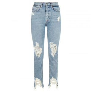 Wholesale Custom Women's Straight Regular Eco-Friendly Breathable Streetwear <b>Denim</b> Pants Mid Waist <b>Stretch</b> Distressed Wash Oem - Product Image 5