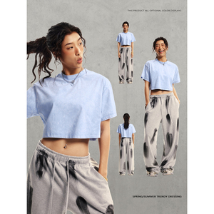 STREETLAB Women's <b>Crop</b> <b>Top</b> Short Sleeve Crewneck Slim Fit Breathable Sorona Jersey T-Shirt Summer Streetwear Fashion - Product Image 2