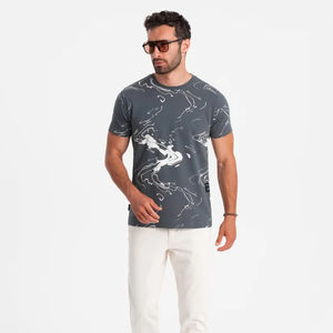 2025 Nueva Camiseta de algodón con cuello redondo para hombres de manga corta de Color sólido impreso microfibra al por mayor personalizada para hombres - Product Image 1