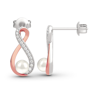 Jeulia <b>Infinity</b> Freshwater Pearl Stud <b>Earrings</b> in Sterling <b>Silver</b> with Diamond Accents - Product Image 2