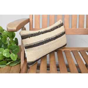 Almohada de lana de retazos Beige Kilim, cojín decorativo de 8x16 pulgadas con patrón de hojas esponjosas Vintage para sofás - Product Image 2