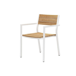 Chaise de salle à manger en fer avec assise et dossier en teck massif pour une utilisation intérieure et extérieure - Product Image 2