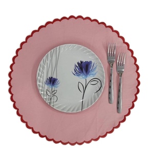 Manteles individuales de tela de algodón con bordado rosa claro y borde festoneado, manteles individuales para cóctel, regalo para el Día del Padre - Product Image 3