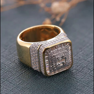 แหวนเพชรมอิสซาไนท์ชุบทอง18k แข็งประดับเพชรอัญมณีฮิปฮอป - Product Image 1