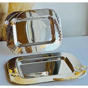 Lot de 3 plateaux de service en acier inoxydable avec poignées dorées Plateaux de service en métal de qualité exclusive pour Offre Spéciale - Product Image 5