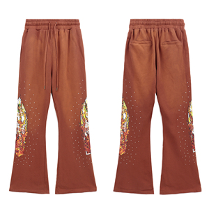 Pantalon de survêtement personnalisé de haute qualité en tissu 100% coton coupe-vent avec broderie abîmée pour hommes - Product Image 1