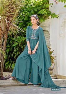 Traje Palazzo con Dupatta de Chifón Chi-non, Bordado en Seda y Trabajo Manual, para Venta al por Mayor - Product Image 5