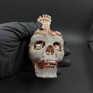 Colgante de Cabeza de Calavera con Diamante Redondo de Moissanita, Chapado en Oro Rosa, Joyería Hip Hop Rap, Plata 925, Colgantes y Dijes de Joyería Fina - Product Image 5