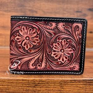 Top Luxury Designer Men's Wallets Tooled Genuine Leather Card Holder with Open Closure Classic Floral Pattern <b>Purse</b> for Men's - Product Image 1