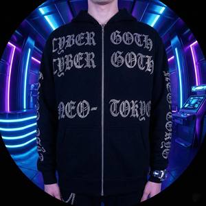 Y2K Streetwear Men Full <b>Zip</b> <b>Up</b> Rhinestone <b>Hoodie</b> Gothic Cyber Letter Graphic Oversized Sweatshirt <b>Black</b> Heavyweight Hoodies - Product Image 5