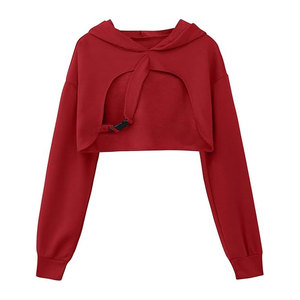 Venta directa de fábrica, sudaderas con capucha cortadas para mujer, ropa de invierno de Color sólido, sudaderas con capucha cortadas transpirables antipilling para mujer - Product Image 1