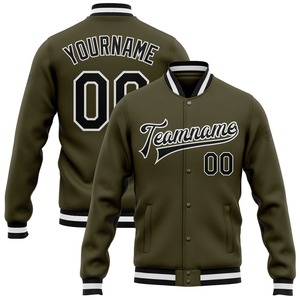 Chaqueta Bomber Casual de Invierno al por Mayor Directo de Fábrica, Personalizada en Verde Oliva, Blanco y Negro, Estilo Universitario con Botones a Presión, Diseño de Homenaje al Servicio - Product Image 1