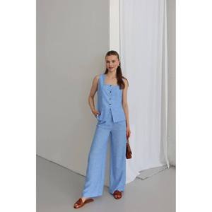 Completo da donna in lino a due pezzi con colletto quadrato elegante ed elegante - Product Image 3