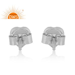 Latest Design 925 Sterling <b>Silver</b> White Rhodium Plated Rainbow Moonstone Gemstone <b>Studs</b> <b>Earring</b> Custom Jewelry Manufacturer - Product Image 2