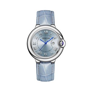 Montre mécanique automatique DEXCAR pour femme, cadran bleu avec chiffres romains, bracelet en cuir de veau - Product Image 5