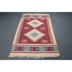 พรมตุรกีโบราณขนาดเล็ก 2.4x3.8 ฟุต สีแดงเบจขอบสีขาว ทำจากขนสัตว์ - Product Image 5