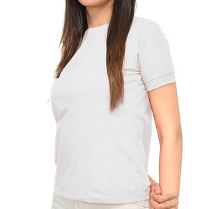 卸売り女性用カジュアルTシャツ無地ホワイトトップス通気性コットンユニークなパッチデコレーションプリント - Product Image 3