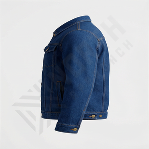 Veste en jean vintage à logo personnalisé en sergé, style Detroit Workwear, bleu, zippée, courte, pour homme - Product Image 3