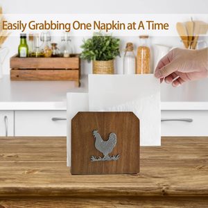 Servilletero para mesa, granja para cocina, soporte de gallo de madera y metal, servilletero de papel rústico - Product Image 2