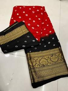 Designer moderne Beaux vêtements ethniques attrayants Belle couleur Pure Bandhej Silk Saree Blouse avec tissage à vendre - Product Image 6