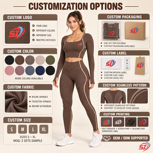 Conjunto de Yoga de 2 Piezas para Mujer, Top Corto de Manga Media Personalizado y Leggings de Cintura Alta con Logotipo Frontal - Product Image 6